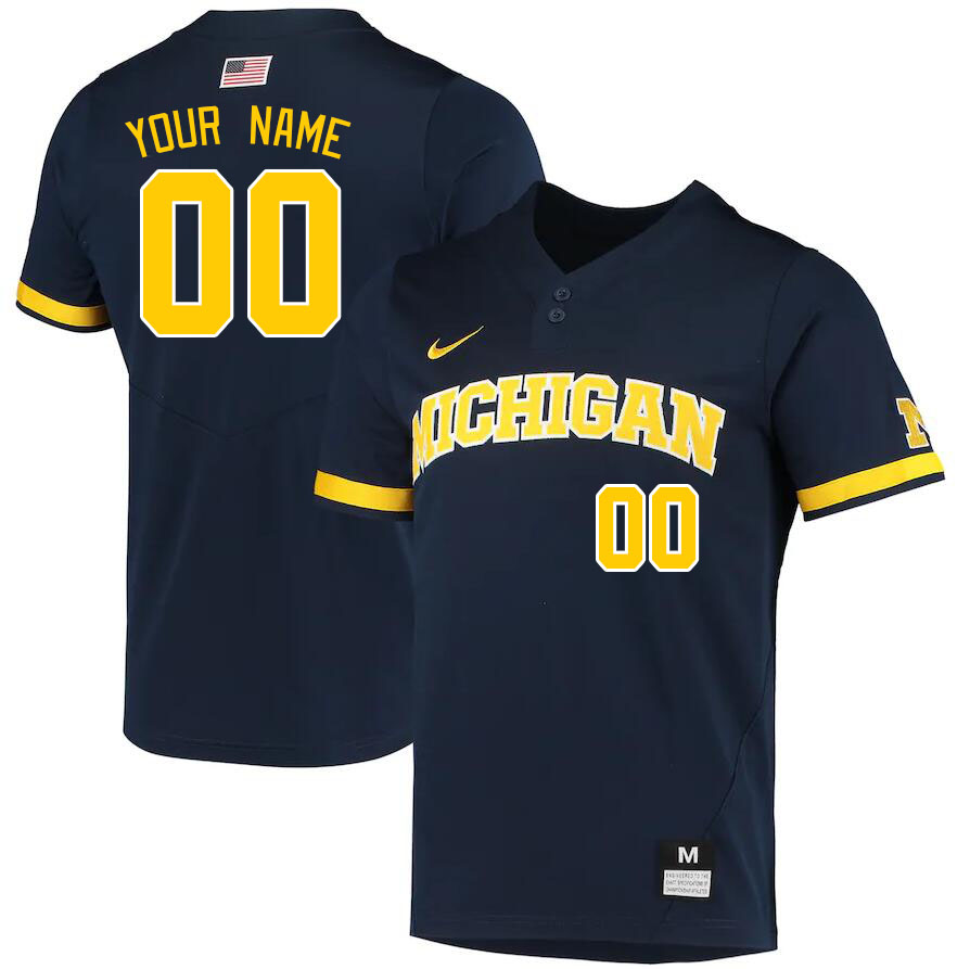 Custom Michigan Wolverines Name And Number College Baseball Jerseys Stitched-Navy - Click Image to Close